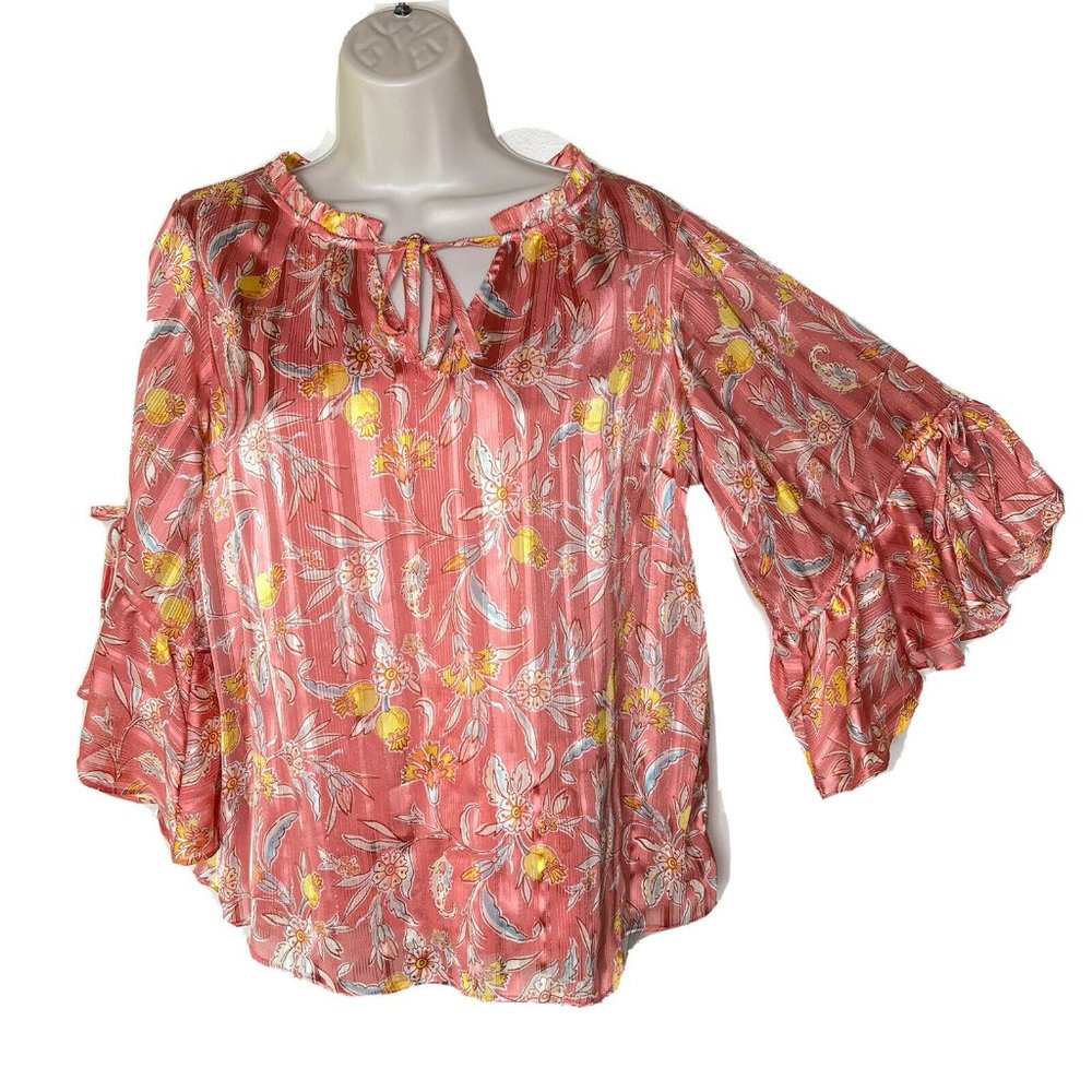 LC Lauren Conrad Small Floral Pink Shimmer Blouse Romantic